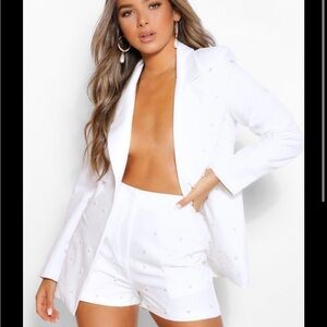 Boohoo Pearl Detail Blazer and Short Set